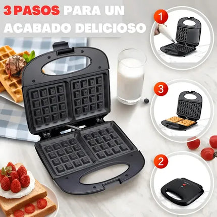 Wafflera Pastelería Cl 850w Antiaderente Negra Raf-207 2 Waffles Negro