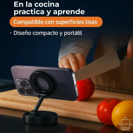 Soporte Magnético Celular Sansa Con Succión Para Auto Y Escritorio Negro