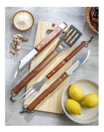 Kit Asado 4 Piezas Con Tabla Para Parrilla