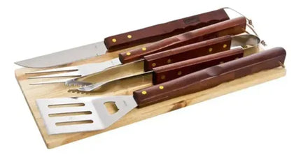 Kit Asado 4 Piezas Con Tabla Para Parrilla