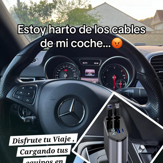 🔴 Cargador Original Para Auto Ultra Rápido 4en1 Ultrarápido Para Dispositivos Con Entrada Tipo C USB iPhone Android Con Cable Retráctil