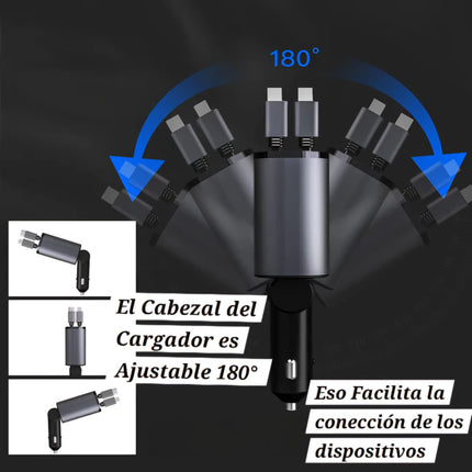 🔴 Cargador Original Para Auto Ultra Rápido 4en1 Ultrarápido Para Dispositivos Con Entrada Tipo C USB iPhone Android Con Cable Retráctil
