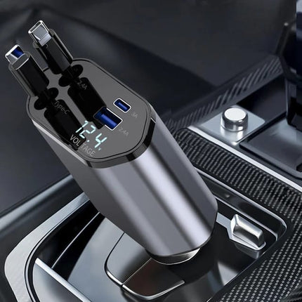 🔴 Cargador Original Para Auto Ultra Rápido 4en1 Ultrarápido Para Dispositivos Con Entrada Tipo C USB iPhone Android Con Cable Retráctil