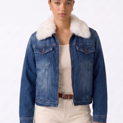 Chaqueta Jeans Parka Casaca Denim Vaquera Forrada Con Chiporro Con Cuello Desmontable