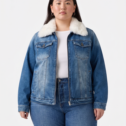 Chaqueta Jeans Parka Casaca Denim Vaquera Forrada Con Chiporro Con Cuello Desmontable