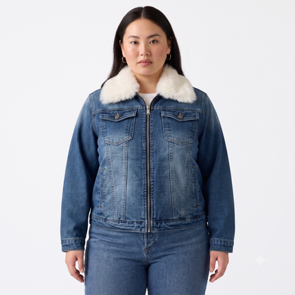 Chaqueta Jeans Parka Casaca Denim Vaquera Forrada Con Chiporro Con Cuello Desmontable