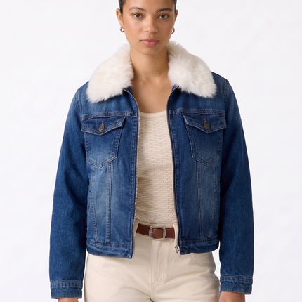 Chaqueta Jeans Parka Casaca Denim Vaquera Forrada Con Chiporro Con Cuello Desmontable